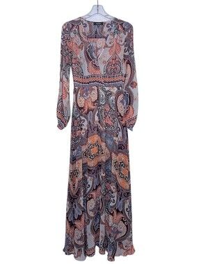 Aakaa Paisley Long Sleeve Maxi Dress - Orange And Purple